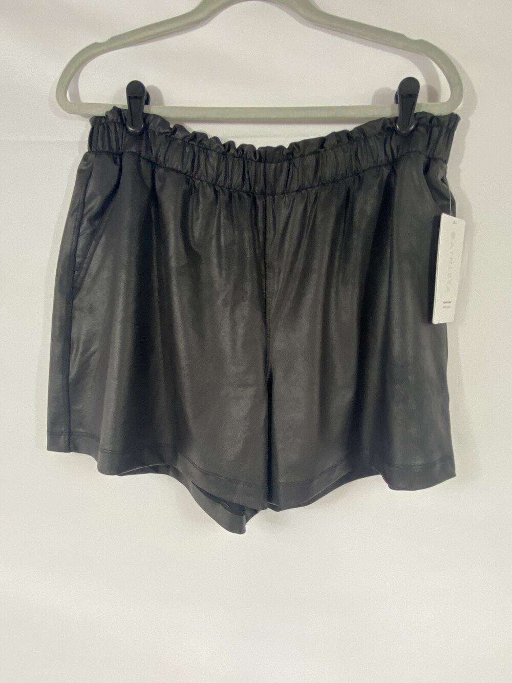 NWT Athleta Gleam Shorts Black Large Relaxed Pull On Elastic Waist Faux Leather